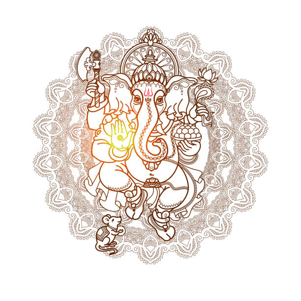 ilustraciones, imágenes clip art, dibujos animados e iconos de stock de dios hindú ganesha. mano dibujada estilo tribal. vector. - ganesha om symbol indian culture hinduism