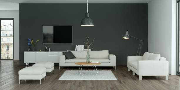 istock modern bright skandinavian living room with grey wall 1001127404