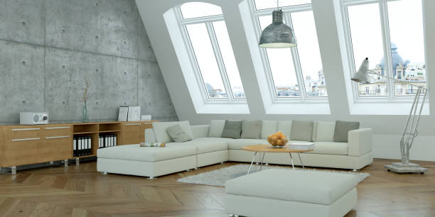 istock modern bright skandinavian interior design living room with concrete wall 1001127472