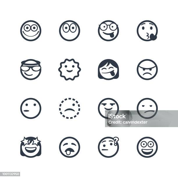 Cute Line Art Emoticons Set Stock Illustration - Download Image Now - Anger, Anthropomorphic Smiley Face, Anticipation