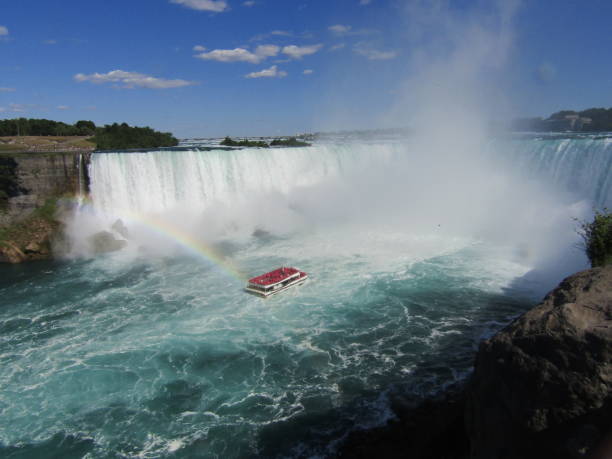 istock Boat, rainbow, mist and spray at Niagara Falls 1001133644