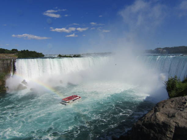 istock Small boat, rainbow, spray, and mist at Niagara Falls 1001133668