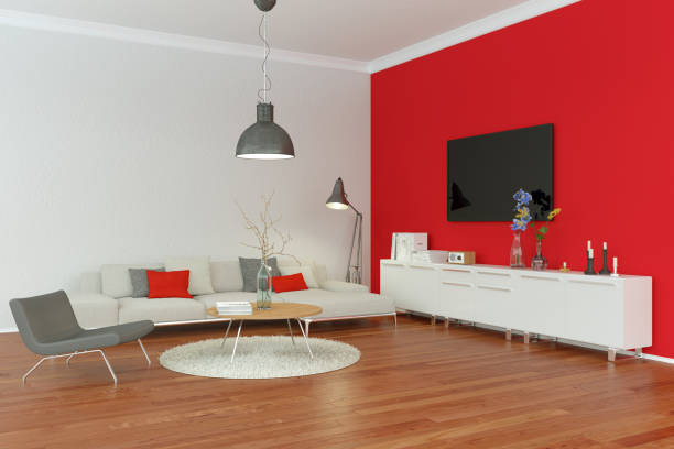 istock modern living room interior design with red wall 1001136428