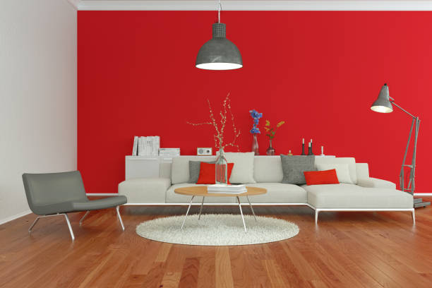 istock modern living room interior design with red wall 1001136460