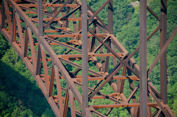 Detail view of the steel lattice work of the New River Gorge Bridge, West Virginia.