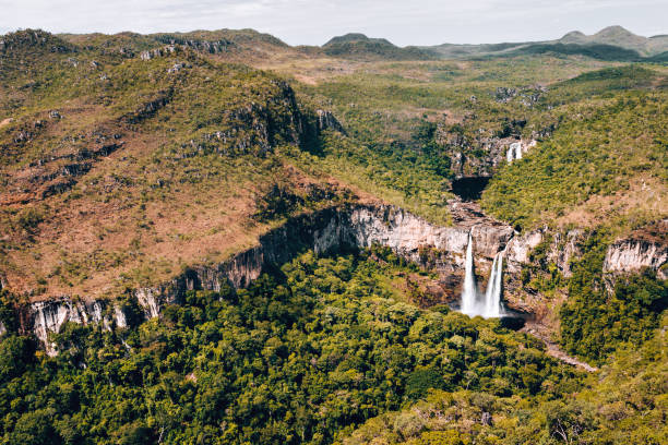 Waterfall Saltos do Rio Preto - Chapada dos Veadeiros - Goiás stock photo