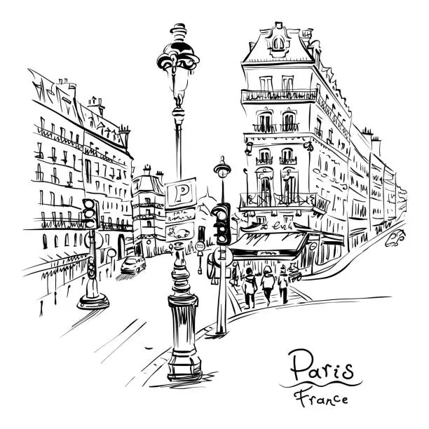 Vector illustration of Cozy Paris street, France
