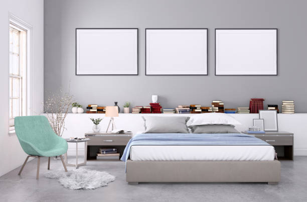 istock Blank poster frame on the bedroom wall 1001165690