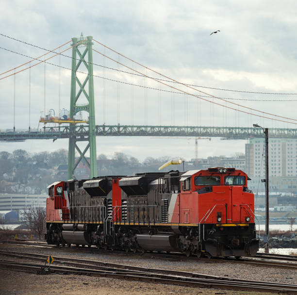 A pair of diesel locomotives in a shunting yard.