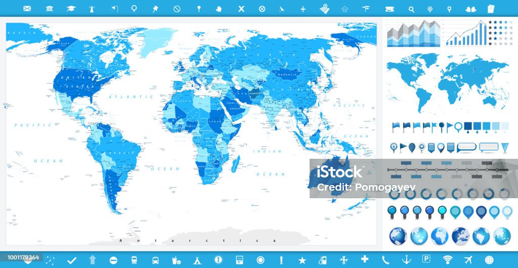 Large Complex Map Large World Map And Infographic Elements Stock Illustration - Download ...