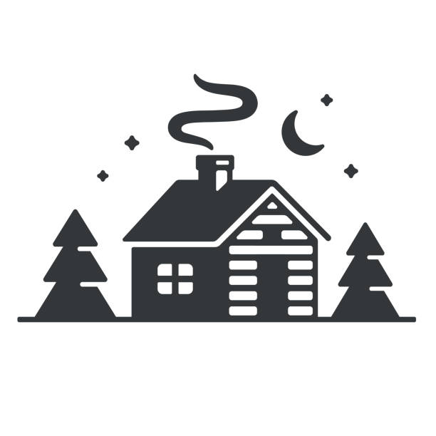 오두막 우즈 아이콘에 - hut cabin isolated wood stock illustrations