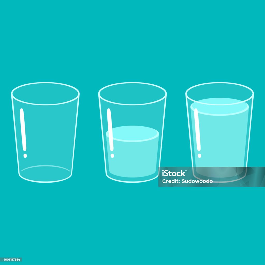 Empty, half and full glass of water Glass of water set: empty, half full and full. Simple cartoon vector illustration. Water stock vector