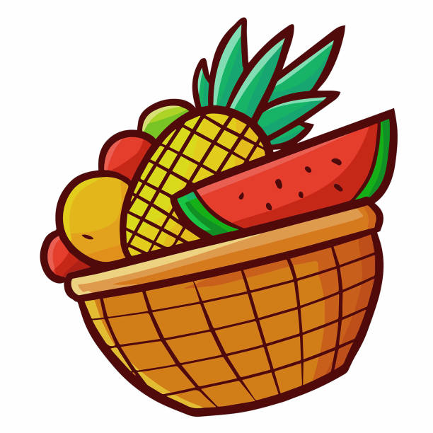 Cute Fresh Fruit In The Basket Stock Illustration - Download Image Now -  Cartoon, Wicker, Agriculture - iStock