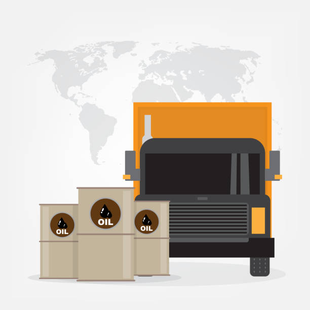 illustrazioni stock, clip art, cartoni animati e icone di tendenza di trasporto su strada con camion a gas - built structure truck trucking fuel storage tank