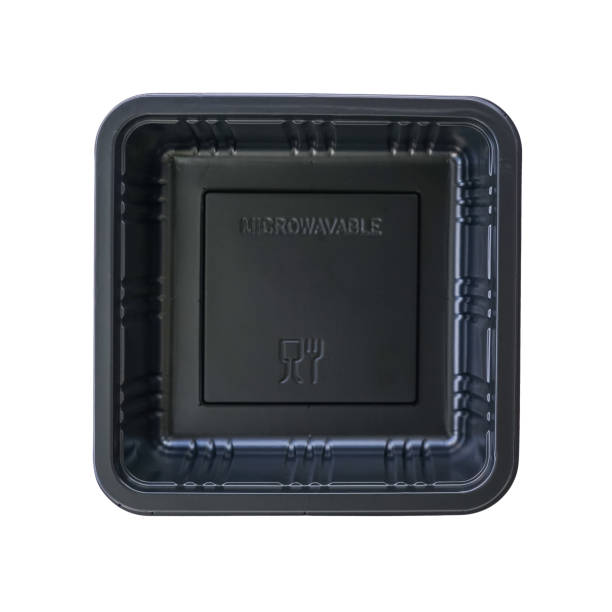 black square food plastic tray isolated on white background with clipping path