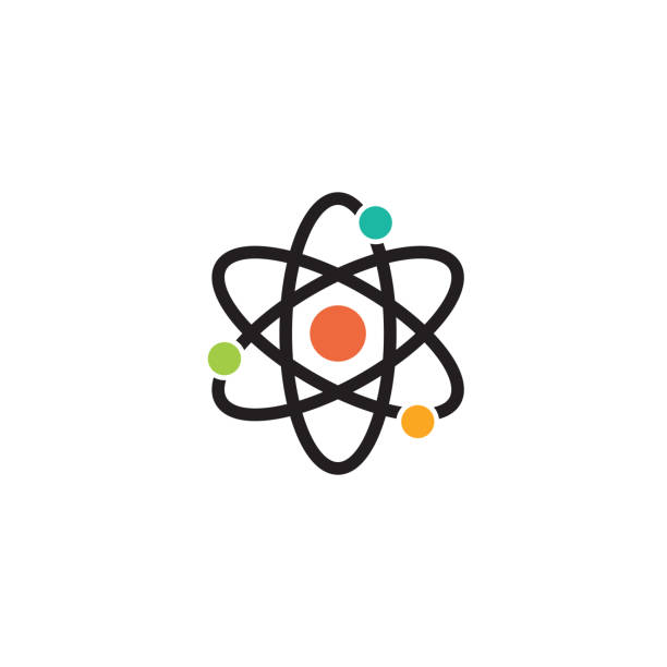 science symbol design atomic symbol rotates around the core physics stock illustrations
