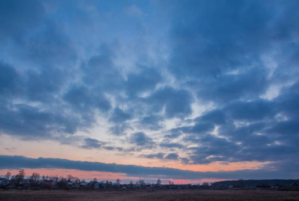 Blue clouded sky sunset sky over the village