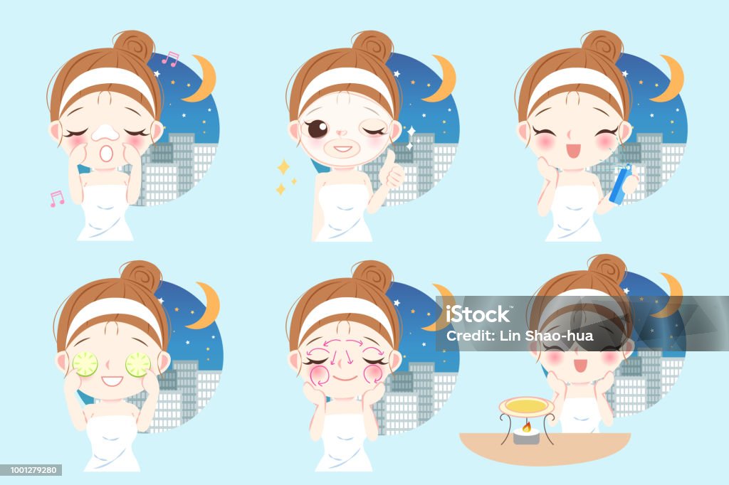 Beauty Cartoon Skin Care Woman Stock Illustration - Download Image Now -  Human Face, Make-Up, Adult - iStock