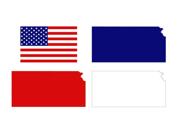 Vector illustration of Kansas maps with USA flag