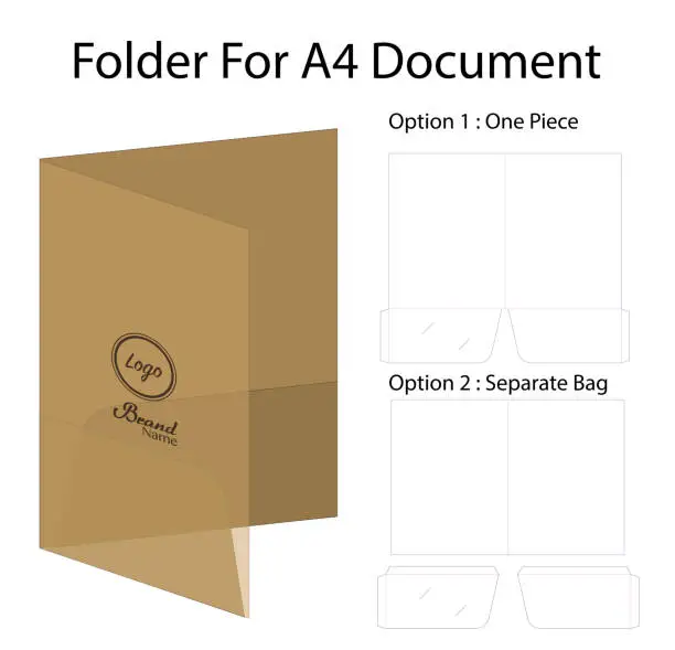 Vector illustration of A4 document folder mockup with dieline