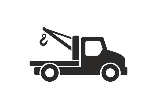 Tow truck icon Tow truck icon, Monochrome style. isolated on white background tow truck stock illustrations