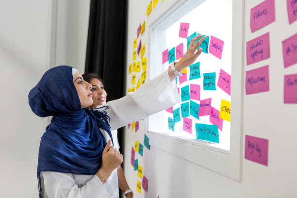 разнообразные мультикультурные деловые женщины мозгового штурма инновационных идей - women middle eastern ethnicity islam hijab стоковые фото и изображения