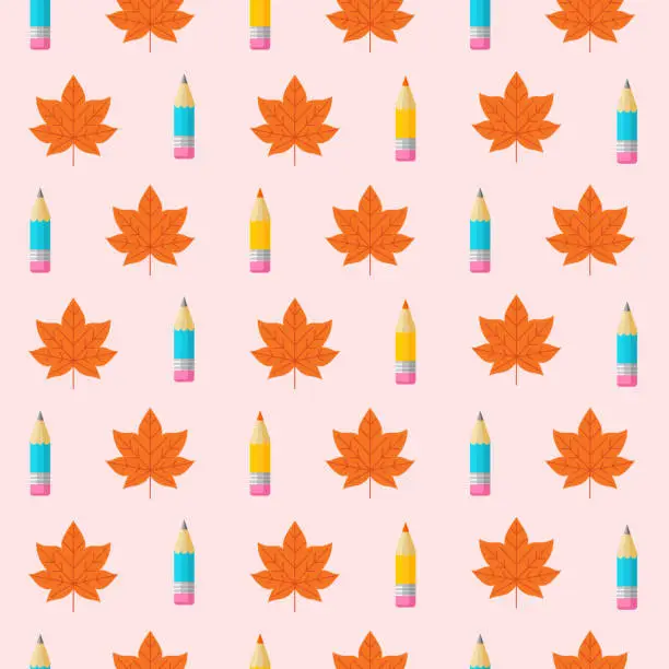 Vector illustration of Colorful seamless patterns on the theme of education, school, autumn. Vector illustration in flat style.