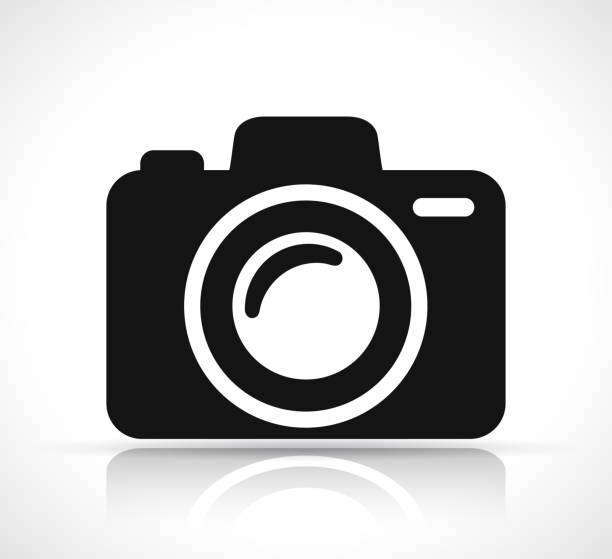 stockillustraties, clipart, cartoons en iconen met camera-icoontje op witte achtergrond - camera