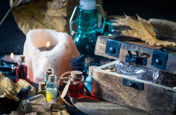 istock Magic concept. Potions in bottle 1001342492