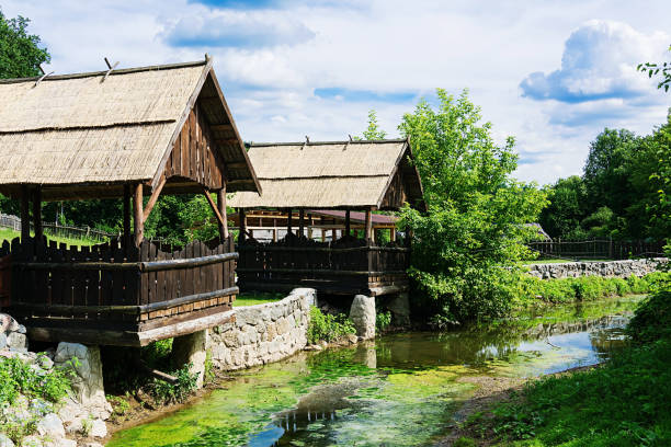 istock Cozy arbors on the old river. Beautiful landscape 1001342970
