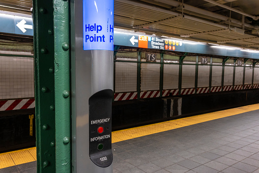 Emergency and information help point in a subway station in New York City
