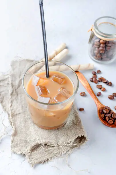 Photo of Iced coffee in glass with ice