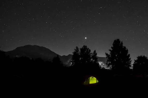 istock Green Tent under Starry Night Sky 1001353140