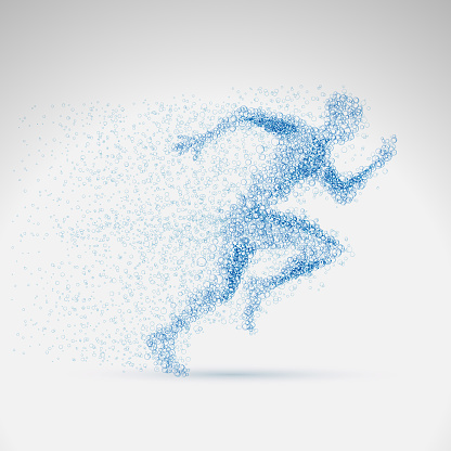 Illustration vector of a running man created from blue bubbles
