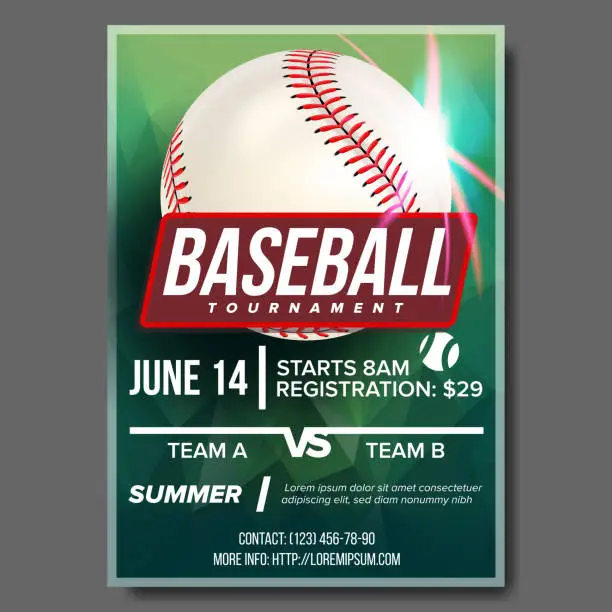 Vector illustration of Baseball Poster Vector. Banner Advertising. Base, Ball. Sport Event Tournament Announcement. Announcement, Game, League Design. Championship Blank Layout Illustration