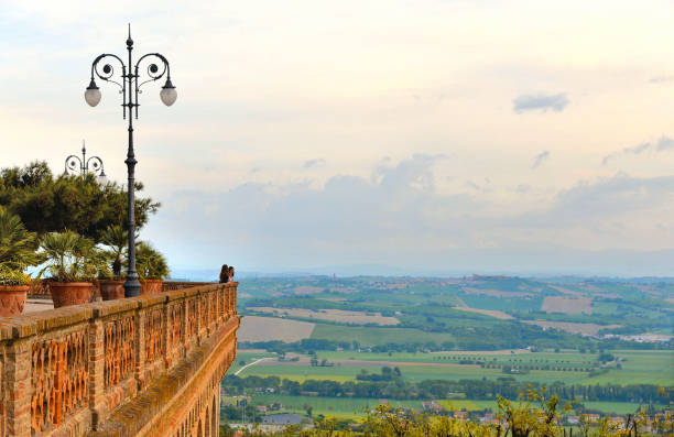 Panoramic view from city terrace on beautiful landscape with green hills around Osimo, Marche Italy, castelfidardo