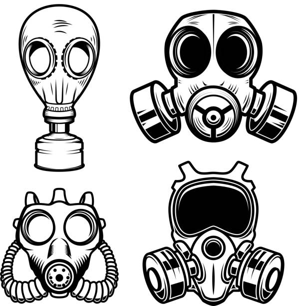 Set of gas masks isolated on white background. Design element for  label, sign, poster, menu. Set of gas masks isolated on white background. Design element for  label, sign, poster, menu. Vector illustration gas mask stock illustrations