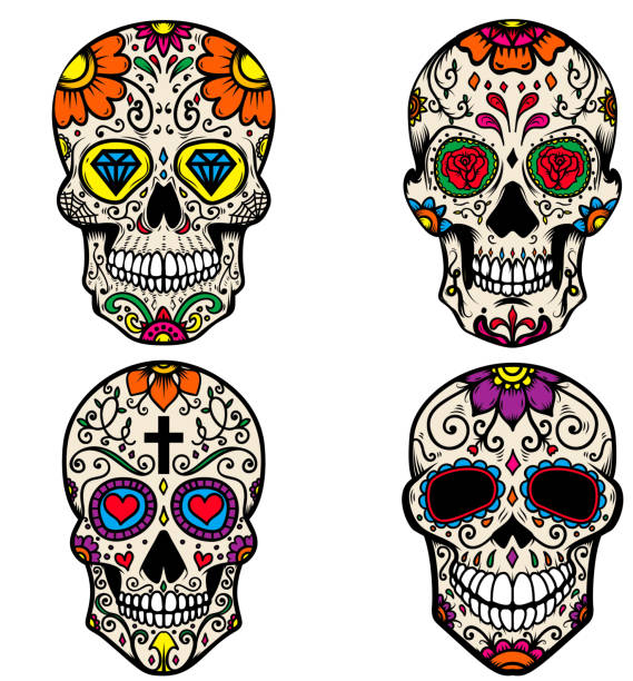 Set Of Colorful Sugar Skull Isolated On White Background Day Of The Dead  Dia De Los Muertos Design Element For Poster Card Banner Print Stock  Illustration - Download Image Now - iStock