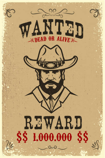 빈티지는 포스터 템플릿을 오래 된 종이 질감 배경 원하는. 와일드 웨스트 테마입니다. - cowboy desire west poster stock illustrations