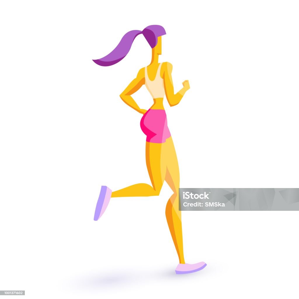 Fille est engagée dans les Sports de remise en forme tous les jours faire du jogging à l’air frais de la formation - clipart vectoriel de Adulte libre de droits