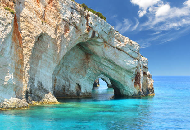 Blue caves Blue caves on Zakynthos island - Greece zakynthos stock pictures, royalty-free photos & images
