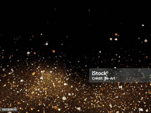 Goldglitterpartikelhintergrund Stockfoto und mehr Bilder von Konfetti - Konfetti, Gold - Edelmetall, Goldfarbig