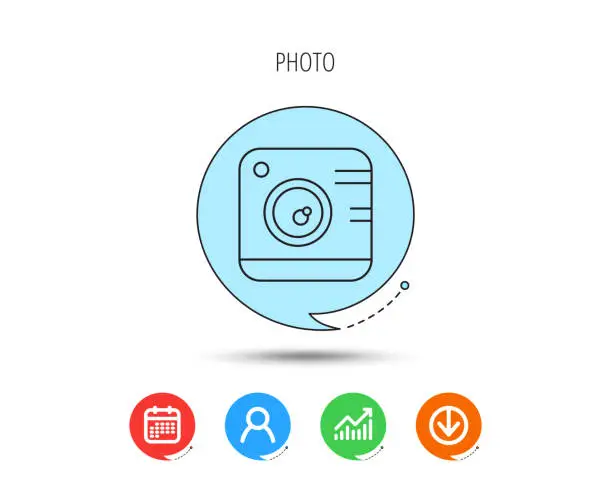 Vector illustration of Vintage photo camera icon. Photography sign.