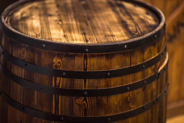 Wine Barrel in Cellar stock photo