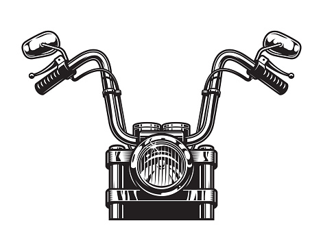 Monochrome classic motorcycle front view concept in vintage style isolated vector illustration