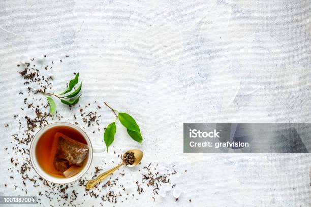 Top View Of A Cup Of Tea Stock Photo - Download Image Now - Dried Tea Leaves, Tea Crop, Tea - Hot Drink