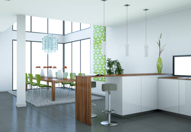 istock Modern woodn kitchen interior design illustration 1001389276