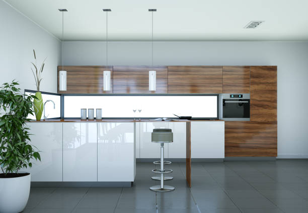 istock Modern woodn kitchen interior design illustration 1001389822