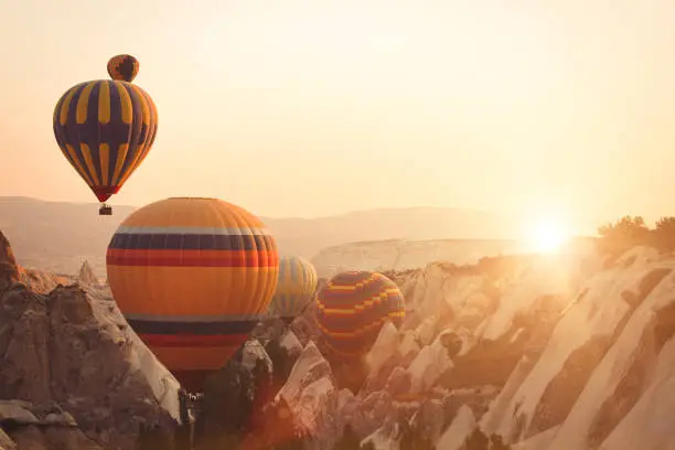 Hot air balloon and Fairy chimneys in Cappadocia