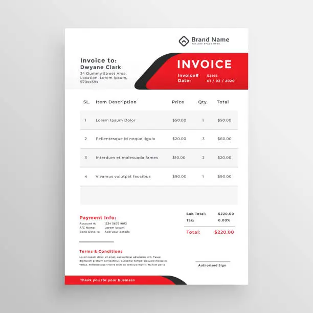 Vector illustration of stylish red theme invoice template
